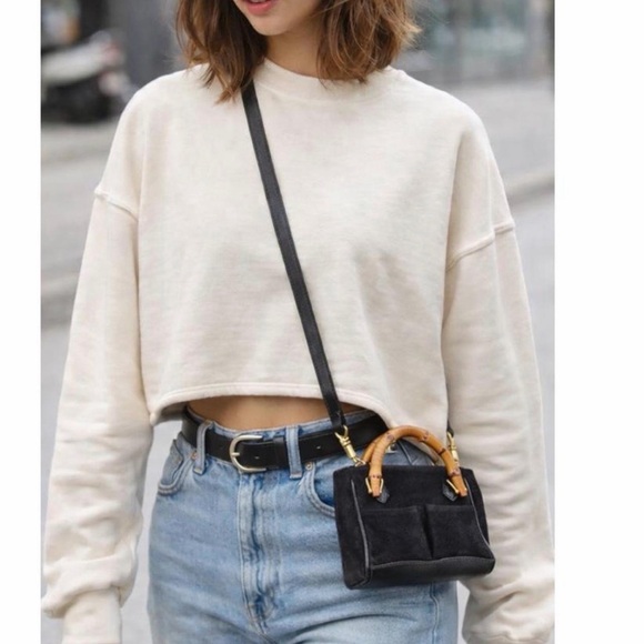Gucci Suede Black Bag with Bamboo Handles with COA